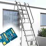 Dachbodentreppe Faltbare Metall-Trittleiter für Dachböden mit Werkzeug, Ziehharmonika-Dachbodentreppen für Kleine Räume, 8/9/10/11/12/13/14 Stufen Hochbettleiter(14 Steps 3.5-3.7m (137.8-145.7'))