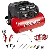 Arebos 6L Druckluftkompressor Kompressor 1200W 8 bar 180 l/min Ansaugleistung | inkl. 13-tlg. Druckluft-Werkzeug-Set | Abschaltautomatik | Extra langer Luftschlauch | ölfrei | Luftkompressor 8 bar