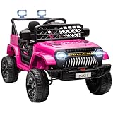 AIYAPLAY Kinder Elektroauto 12V Kinderauto Elektrisch mit 2,4 GHz Fernbedienung 2 Motor Kinderfahrzeug mit Hupe LED Musik USB-Anschluss Elektrofahrzeug mit 4 gefederten Rädern für 3-8 Jahre Rosa