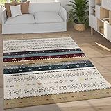 Paco Home Teppich Wohnzimmer Schlafzimmer Kurzflor Vintage Boho Ethno Skandi Geometrisches Muster Streifen Rauten Design, Grösse:80x150 cm, Farbe:Beige