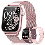 BANLVS Smartwatch Damen mit Telefonfunktion 1,85'' Zoll Fitnessuhr Damen mit SpO2, Herzfrequenz, Schlafmonitor, Menstruationszyklus, IP68 wasserdichte Sportuhr für iOS und Android (Rosa)