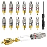 KUOQIY 12 Stück RCA Löten Verbinder, Vergoldeter Lautsprecher Phono Cinch Stecker, Cinch Stecker Adapter, RCA-Stecker Lötfrei, mit Schraubendreher, für Multimedia und CCTV (6 Schwarz + 6 Rot)