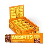 Misfits Veganer Proteinriegel, Erdnussbutter-Fudge auf pflanzlicher Basis, Proteinriegel mit hohem Proteingehalt, Protein-Snacks, 15 g Protein pro Riegel, Low Carb, 1 g Zucker, hohe Ballaststoffe,
