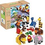 BIOBUDDI 12 Tiere: Panda, AFFE, Wal, Giraffe, Frosch, Papagei, Löwe, Elefant, Bär & Walross, 500 Teile, 100% kompatibel mit Lego, klimaneutral hergestellt in EU (Niederlande), 97% Bioplastik, BB-2030