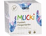 KREUL 2318 - Mucki schimmernde Funkel - Fingerfarbe, 4 x 150 ml in rosa, blau, silber und gold, parabenfrei, glutenfrei, laktosefrei und vegan, auswaschbar, vermalbar mit Pinsel, Schwamm und Fingern