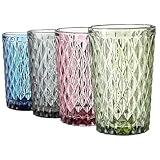 Haayymo Trinkgläser, farbige Wassergläser, 4er-Set, Vintage-Glaswaren, Becher für Saft, Cocktail, Getränke, 300 ml, spülmaschinenfest (4, 300 ml, ml)