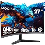 KOORUI 27 Zoll Gaming Monitor,2K QHD 1440P Bildschirm,180Hz 1ms (GTG) Curved Display,1500R PC Gamer,Adaptive Sync,HDR,Blendschutz,2xHDMI &DP VESA