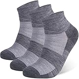 RZTT Socken aus 90 % Merinowolle für Herren, athletische Knöchelsocken für Damen, mit Fußgewölbeunterstützung, atmungsaktiv, weiche Wolle, Knöchelsocken, 3 Paar, 3 Hellgrau, Medium