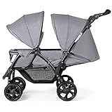DREAMADE Geschwisterwagen Baby ab Geburt bis 15 kg, Zwillingskinderwagen Faltbar mit verstellbarer Liegeposition und Fußstützen, Zwillingsbuggy mit Verdeck & Sicherheitsgurt