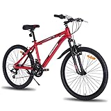 HILAND 26 Zoll Mountainbike Hardtail MTB Bike Fahrrad Federgabel V Bremse Shimano 21 Gänge Schaltung für Männer Frauen Jungen und Mädchen Rot Aluminium Rahmen