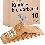 Kinderkleiderbügel Holz mit Haken 360° Drehbar - 10er Set - Robustes Natur Buchenholz - Perfekte Ordnung für Kinderkleidung