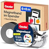 GAUDER Magnetband im Spender - Selbstklebender Magnetstreifen - Zuschneidbare Magnetbandrolle zum Befestigen von leichten Gegenständen auf Metallflächen (6 m x 19 mm + Nachfüllrolle)