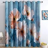 Gardinen Verdunkelungsvorhänge mit Ösen 2 x H245 x B140 cm, Aquarell-Stil Blickdichte Vorhänge mit Kälte Wärmeisolierung Pflanzen Pastellfarbene Blumen Blätter für Balkon Schlafzimmer und Badezimmer