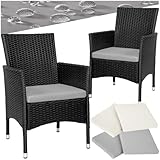 tectake® 2er Set Gartenstuhl aus Polyrattan, Gartenmöbel Set mit 2 Sessel, Outdoor Rattansessel inklusive Sitzpolster und 2 Bezugssets, rostfreie Edelstahlschrauben, pflegeleicht - schwarz/beige