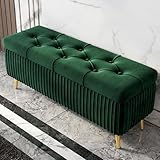 forestalk Moderne Sitzbank mit Stauraum, Samt, Ottomane, Bettbank mit Stauraum, goldfarbene Metallbeine, geknöpft, für Wohnzimmer, Schlafzimmer, Flur (Größe: 90 x 40 x 45 cm, Farbe: A)