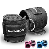 NativoDex Fußschlaufe Kabelzug (2 Stück) - Knöchelriemenscheiben Krafttraining Fußmanschetten mit 2 D-Ringen - Ankle Straps für Gym Fitness Training (Schwarz)