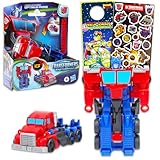 Transformers Optimus Prime Flip-Wechsler-Figur – Bündel mit Optimus Prime Earthspark 1-Schritt-Flip-Wechsler plus Aufklebern, mehr | Transformers Earthspark Figur Spielzeug