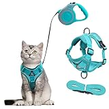 Katzengeschirr mit Leine Ausbruchsicher, Automatisch Einziehbare Katzenleine und Geschirr Katze Set, Verstellbares Katzen Geschirr Set mit Katzen Leine, Cat Harness für Kitten Hunde (blau, S)