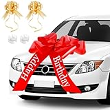 Rote Schleife für Auto, Groß Geschenkschleife mit Saugnapf, Happy Birthday Geschenkschleife, Riesige Schleife Dekoration für Geburtstagsparty Auto (1 Roter 23 inches und 2 Goldene 3 inches)