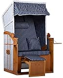 intergrill Strandschönheiten AVA Strandkorb Ostsee | 1-Sitzer Weiße Vollholzfront | Blau Weiß gestreift | Für Balkon Terrasse Garten Wintergarten
