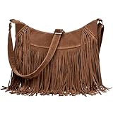 Hobo-Tasche mit Fransen für Damen, Vintage, Wildleder, Umhängetasche, Hippie, Western-Cowgirl, Geldbörsen, Quaste, Schultertasche, Braun, 14.2'L x 3.9'W x 10.3'H
