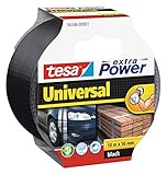 tesa extra Power Universal Gewebeband - Gewebeverstärktes Ductape zum Reparieren, Befestigen, Bündeln, Verstärken oder Abdichten - Schwarz - 10 m x 50 mm