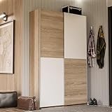 Forte OZZULA Kleiderschrank 120, 2-türiger Schwebetürenschrank, Einlegeböden und Kleiderstange, Holzwerkstoff, Sonoma Eiche Dekor/Weiß, 120,1 cm breit, 190,5 cm hoch, 41,6 cm tief