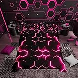 Homemissing Rosa und Schwarz Sechseckiger Druck für Kinder, Jungen, Teenager, Wabendekoration, geometrische minimalistische Wabenmuster Bettbezüge 1 Kissenbezug Set Bettbezug 135x200cm