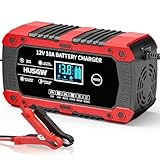 10A Autobatterie Ladegerät, 12V Smart vollautomatische KFZ Batterieladegerät, Temperaturkompensation Batterie ladegerät mit LCD-Display für Auto, LKW, Motorrad, Boot, Rasenmäher