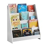 SoBuy Bücherregal Kinder Montessori Kinderregal mit 4 Ablagefächern Regal Kinderzimmer Spielzeug Aufbewahrung Büchergestell Hängefächerregal Weiß 80x88x30cm KMB32-W
