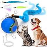 Interaktives Katzenball Spielzeug, Elektrisch Katzenspielzeug Ball interaktives Spielzeug mit Schwanz für Katzen Katzenspielzeug Selbstbeschäftigung,Über USB Wiederaufladbares(Short Tail) blau