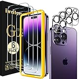 ivoler 3+3 Stück Panzer Schutz Glas Kompatibel für iPhone 14 Pro 6.1 Zoll, 3 Stücke Schutzfolie Mit 3 Stück Kameraschutz und Positionierhilfe, 9H Härte, HD Klar, Anti-Kratz, Anti-Bläschen