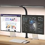 tantu Doppelkopf Schreibtischlampe LED Dimmbar,24W 80CM Schreibtischlampen klemmbar,5 Farb 5 Helligkeitsstufen Tageslichtlampe Schreibtisch,Verstellbarer Schwanenhals Bürolampe Augenschutz (schwarze)