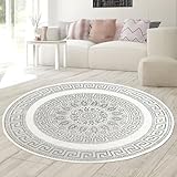 Teppich-Traum Wohnzimmer Schlafzimmer Teppich Kurzflor Designerteppich modern edel elegant glänzend Creme grau Durchmesser 120 cm Rund