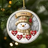Geschenke Mall Personalisiertes Acryl Ornamente - Oma Schneemann - Weihnachtskugel mit Namen, Personalisierte weihnachtsdeko, Acryl Weihnachtsschmuck Oma, Baumschmuck mit Bild (Modèle #4)