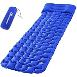 MOON LENCE Isomatte für Camping, Aufblasbare Isomatte Campingmatte mit Kissen, Kompakte Ultraleichte wasserdichte Campingmatratze für Rucksackreisen, Wandern, Reisen (Azur)