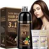 RILSIC Haarfärbeshampoo 3in1 Gegen Graue Haare, 500ml Sofort Haarfarbe Shampoo & 50ml Haarshampoo & 50ml Conditioner, Natürlich und Langanhaltend Hair Dye Shampoo für Männer und Frauen (Dunkelbraun)