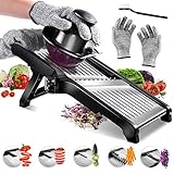 5-in-1 Gemüsehobel Mandoline, Masthome Verstellbar Edelstahl Gemüsehobel, Gurkenhobel Dünne Scheiben, Multifunktion Gemüseschneider mit 1 Anti-Schneid-Handschuhe,1 Reinigungsbürste