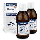 NORSAN Premium Omega 3 Fischöl Total Naturell hochdosiert 2er Pack (2x 200 ml) / 2.000mg Omega 3 pro Portion/Omega 3 Öl 1120mg EPA & 536mg DHA/Omega 3 Premium Öl mit 800 IE Vitamin D3
