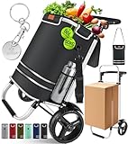 KESSER® Einkaufstrolley klappbar mit 56L Kapazität und belastbar bis 50kg | 3in1 Trolley Sackkarre & Umhängetasche | Faltbarer Einkaufswagen inkl. Kühlfach & Einkaufschip | Treppensteiger Schwarz
