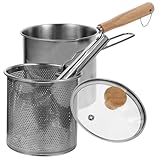 1Satz Fritteuse mit Glasdeckel Vielseitiger Frittiertopf für Zuhause und Gastronomie für Bbq Steak Nudeln und Frittierkorb