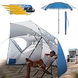 Menz Sonnenschutz Strand - UPF 50+ Sonnenschirm Strand windfest stabil Ø 240 cm - Funktionale Sonnenschirm Muschel, Strandschirm mit Seitenwand, Farbe: Blau