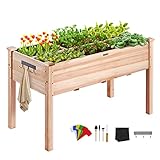 VEVOR Hochbeet Holz Pflanzkübel mit Ablage Blumenkasten 100kg Tragfähigkeit Garten Pflanzkasten Terrassen Gemüsebeet Gartenbeet Pflanzbeet 120x58x76cm ideal für den Anbau von Gemüse Obst Kräutern