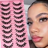 10 Paare 3D Künstliche Wimpern Russische Falsche Wimpern Natürlicher Look, Curly Cat Eye Lashes D Curl Falsche Wimpern mit Natürlichem Wispy-Volumen Katzenauge Wimpern(N28)