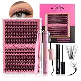 AIWEITA Wimpern Einzeln 40D Künstliche Wimpern Extensions Set 280PCS Wimpern Selbstanwendung DIY Lashes Fluffy Wimpern Cluster Lash Cluster Mit Bond&Seal Und Pinzette Volumen Lash (D Curl,9-16mm)