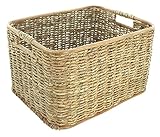 Aufbewahrungskorb aus Rattan und Schilfstroh, mittel, 40x30x23 cm, Schrankkorb, Regalkorb, Wäschekorb …