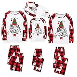 Passende Weihnachtspyjama-Sets für die Familie Damen Herren Pyjamas Langärmelige Nachtwäsche Feiertags-Lounge-Sets(A132 Red,XX-Large)