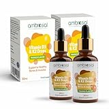 Ambrosial Vitamin D3 K2 Tropfen flüssiges Nahrungsergänzungsmittel für Erwachsene und Kinder | Mangogeschmack High Strength Vitamin D Liquid 500 IE & Vitamin K2 50 mcg PRO TROPFEN (Pack of 2-60 Ml)