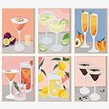 JATOK 6 Stück Malen Nach Zahlen Erwachsene, Paint by Numbers Adults – 6er Set, DIY Cocktails Tasse mit Pinseln und Acrylfarben Handgemalt Ölgemälde Leinwand für Home Decor, Rahmenlos 20x30cm