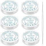 Gummiband für Armbänder, 1.0mmX2, 0.8mmX2, 0.6mm und 0.4mm Elastisch Schmuckfaden,6 Spools Transparent Elastische Schmuckfaden,Transparente Perlen Faden mit Perlennadel für Schmuckherstellung.